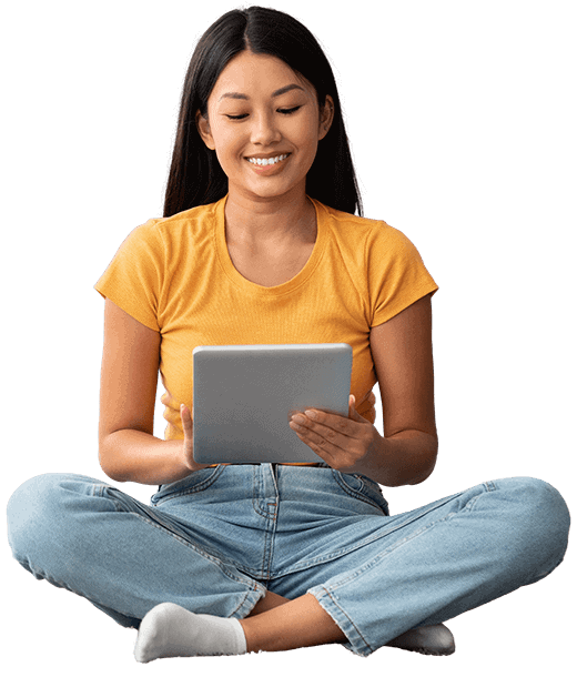 Girl reading tutorial on a tablet